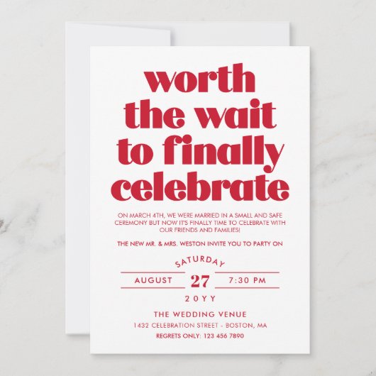 Invitation Red Worth the Wait Sequel Mariage Celebration (Devant)