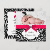 Invitation Red Zebra Baby Girl Photo Christening (Devant / Derrière)