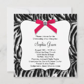 Invitation Red Zebra Baby Girl Photo Christening (Dos)