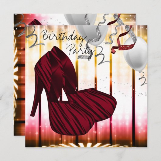 Invitation Red Zebra High Heel Chaussures Anniversaire (Devant / Derrière)