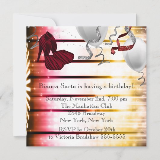 Invitation Red Zebra High Heel Chaussures Anniversaire (Dos)