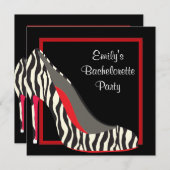Invitation Red Zebra High Heel Chaussures Bachelorette Party (Devant / Derrière)