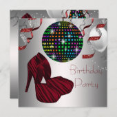 Invitation Red Zebra High Heel Chaussures Disco Anniversaire (Devant / Derrière)