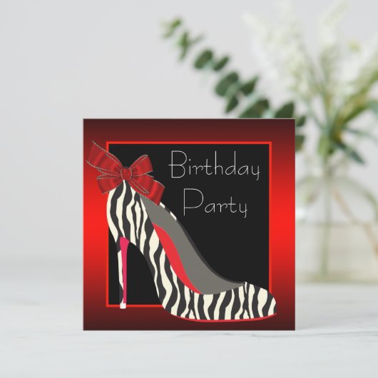 Invitation Red Zebra High Heel Chaussures Red Zebra Anniversa (Debout devant)