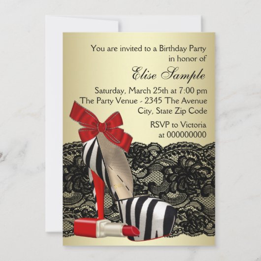 Invitation Red Zebra High Heel Chaussures Red Zebra Party (Dos)