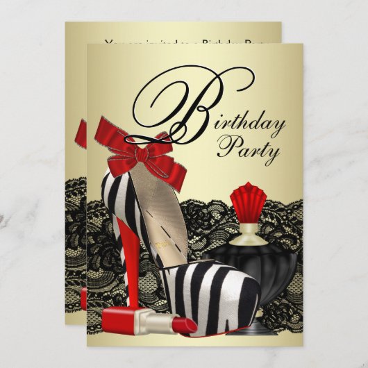 Invitation Red Zebra High Heel Chaussures Red Zebra Party (Devant / Derrière)