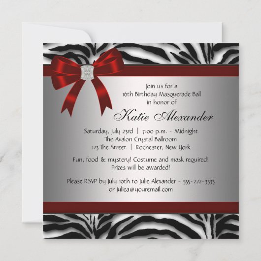 Invitation Red Zebra Masquerade Party (Dos)