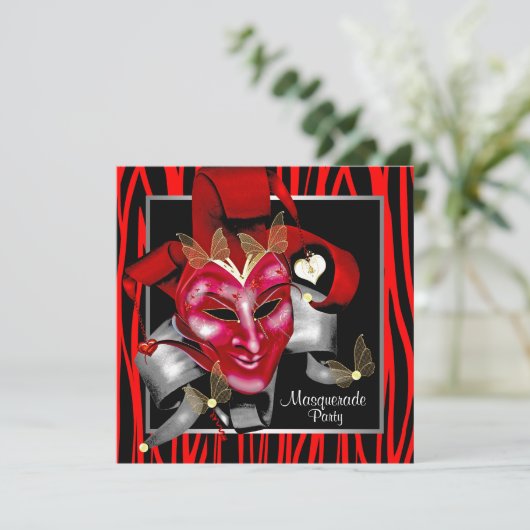 Invitation Red Zebra Masquerade Rouge (Debout devant)