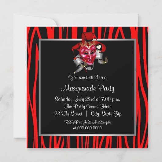 Invitation Red Zebra Masquerade Rouge (Dos)