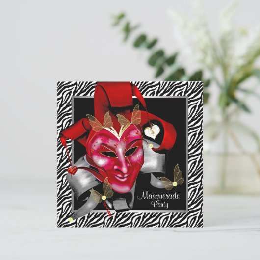 Invitation Red Zebra Masquerade Rouge (Debout devant)