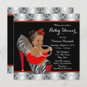 Invitation Red Zebra Pearl Chaussure haute talon Baby shower  (Devant / Derrière)