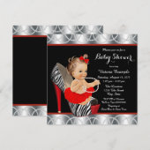 Invitation Red Zebra Pearl Tutu High Heel Shoe Baby shower (Devant / Derrière)