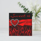 Invitation Red Zebra Red Heart Sweet 16 Party (Debout devant)