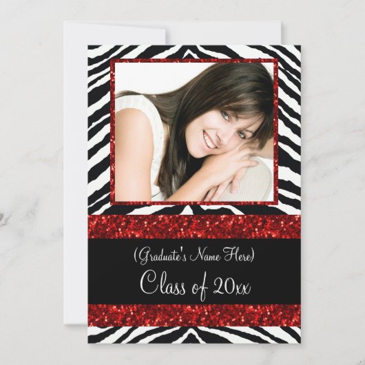 Invitation Red Zebra Sparkle Girls Graduation Party (Devant)