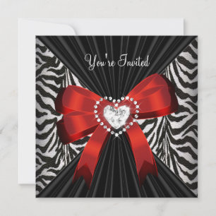 Invitation Red Zebra Stria Noir fête d'anniversaire 2
