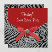Invitation Red Zebra Sweet 16 Anniversaire (Devant / Derrière)