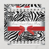 Invitation Red Zebra Sweet 16 Anniversaire (Devant / Derrière)
