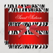 Invitation Red Zebra Sweet 16 Anniversaire (Devant / Derrière)