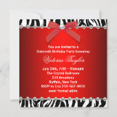 Invitation Red Zebra Sweet 16 Anniversaire (Dos)