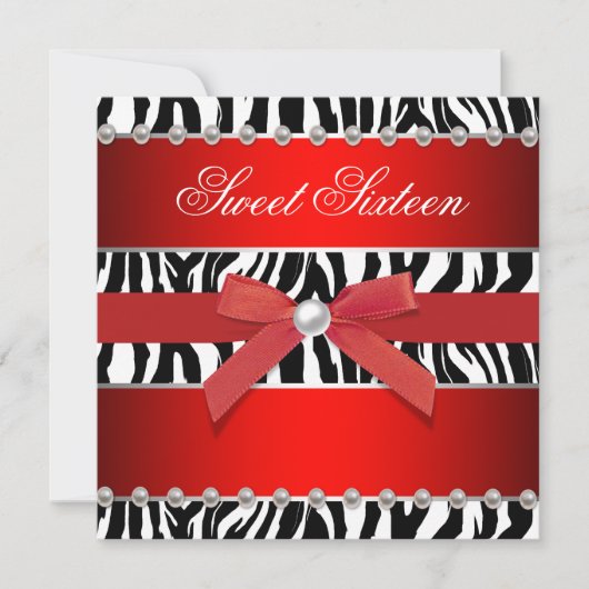 Invitation Red Zebra Sweet 16 Anniversaire (Devant)