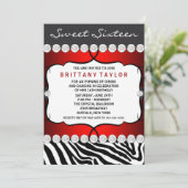 Invitation Red Zebra Sweet sixteen fête d'anniversaire (Debout devant)