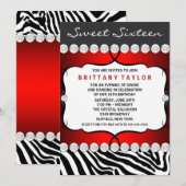 Invitation Red Zebra Sweet sixteen fête d'anniversaire (Devant / Derrière)