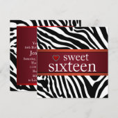 Invitation Red Zebra Sweet sixteen fête d'anniversaire (Devant / Derrière)