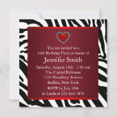 Invitation Red Zebra Sweet sixteen fête d'anniversaire (Dos)