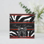 Invitation Red Zebra Sweet sixteen fête d'anniversaire (Debout devant)