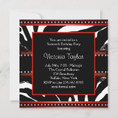 Invitation Red Zebra Sweet sixteen fête d'anniversaire (Dos)