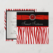 Invitation Red Zebra Sweet sixteen fête d'anniversaire (Devant / Derrière)