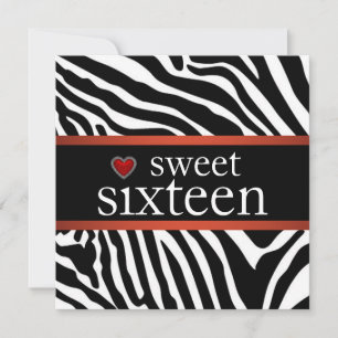 Invitation Red Zebra Sweet sixteen fête d'anniversaire