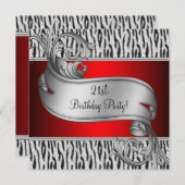 Invitation Red Zebra Womans 21e fête d'anniversaire (Devant / Derrière)