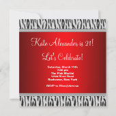 Invitation Red Zebra Womans 21e fête d'anniversaire (Dos)