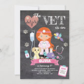 Invitation Redhead Chalkboard Girl Vet Anniversaire (Devant)