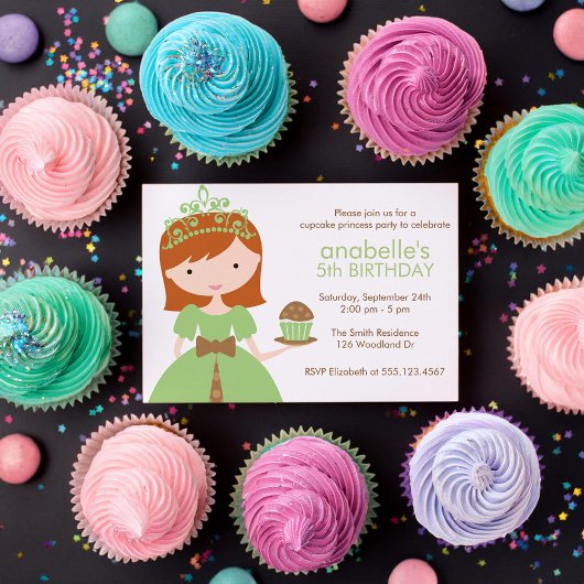 Invitation Redhead Cupcake Princess Anniversaire