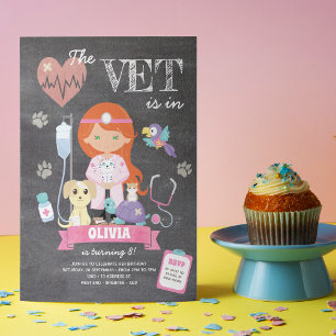 Invitation Redhead Green Eyes Chalkboard Vet Anniversaire fêt