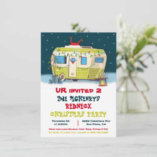 Invitation Redneck White Trash Noël Trailer Party Invit (Debout devant)