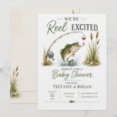 Invitation Reel Excited Bass Theme Fishing Baby Shower (Devant / Derrière)