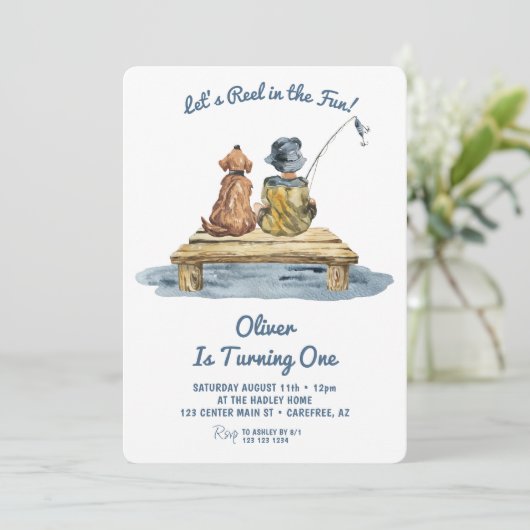 Invitation Reel In Fun Fishing Boy 1er Anniversaire (Debout devant)