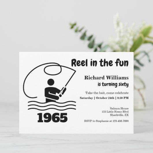 Invitation Reel in the Fun Modern Fisherman 60e anniversaire (Debout devant)