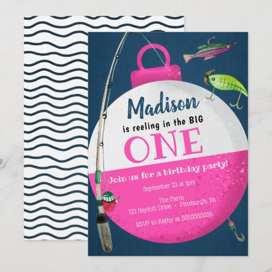 Invitation Reeling dans le grand ONE Fishing First Birthday G (Devant / Derrière)