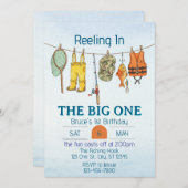 Invitation Reeling The Big One, Fishing Line 1st Birthday (Devant / Derrière)