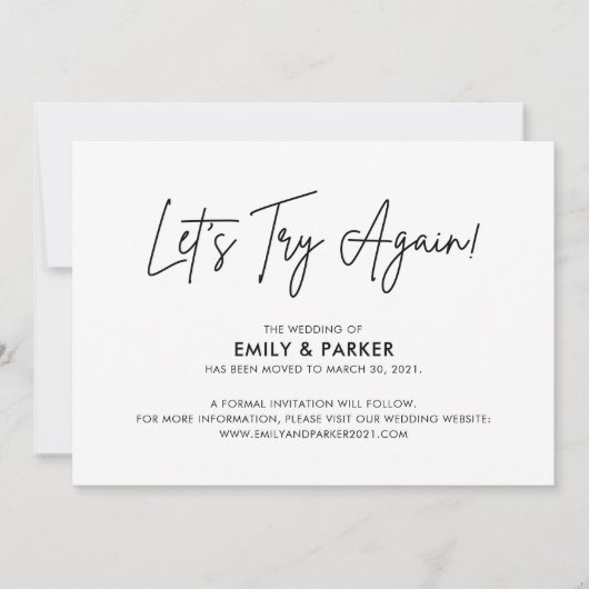 Invitation Réessayons Annonce de report de mariage (Devant)