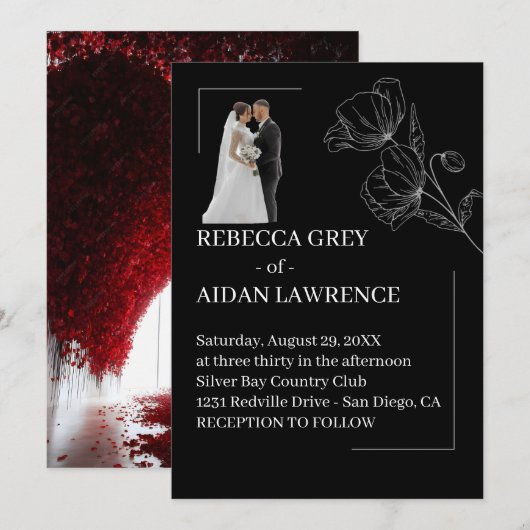 Invitation Refined Black White Wedding Overlay Picture 2026  (Devant / Derrière)