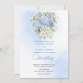 Invitation Refined Blue Hydrangea Floral Gold Wedding Invite (Devant)