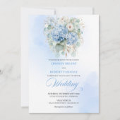 Invitation Refined Blue Hydrangea Floral Gold Wedding Invite (Devant)