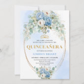Invitation Refined Blue Peonies Eucalyptus Quinceañera Invite (Devant)