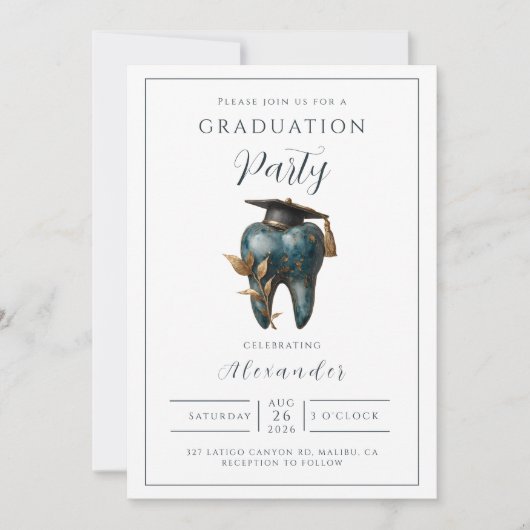 Invitation Refined Blue Tooth Laurel Graduation (Devant)