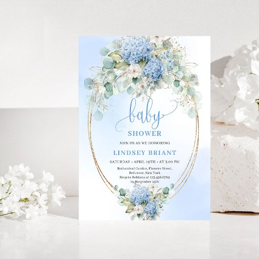 Invitation Refined Bohemian Blue Hydrangea Baby Shower Invite